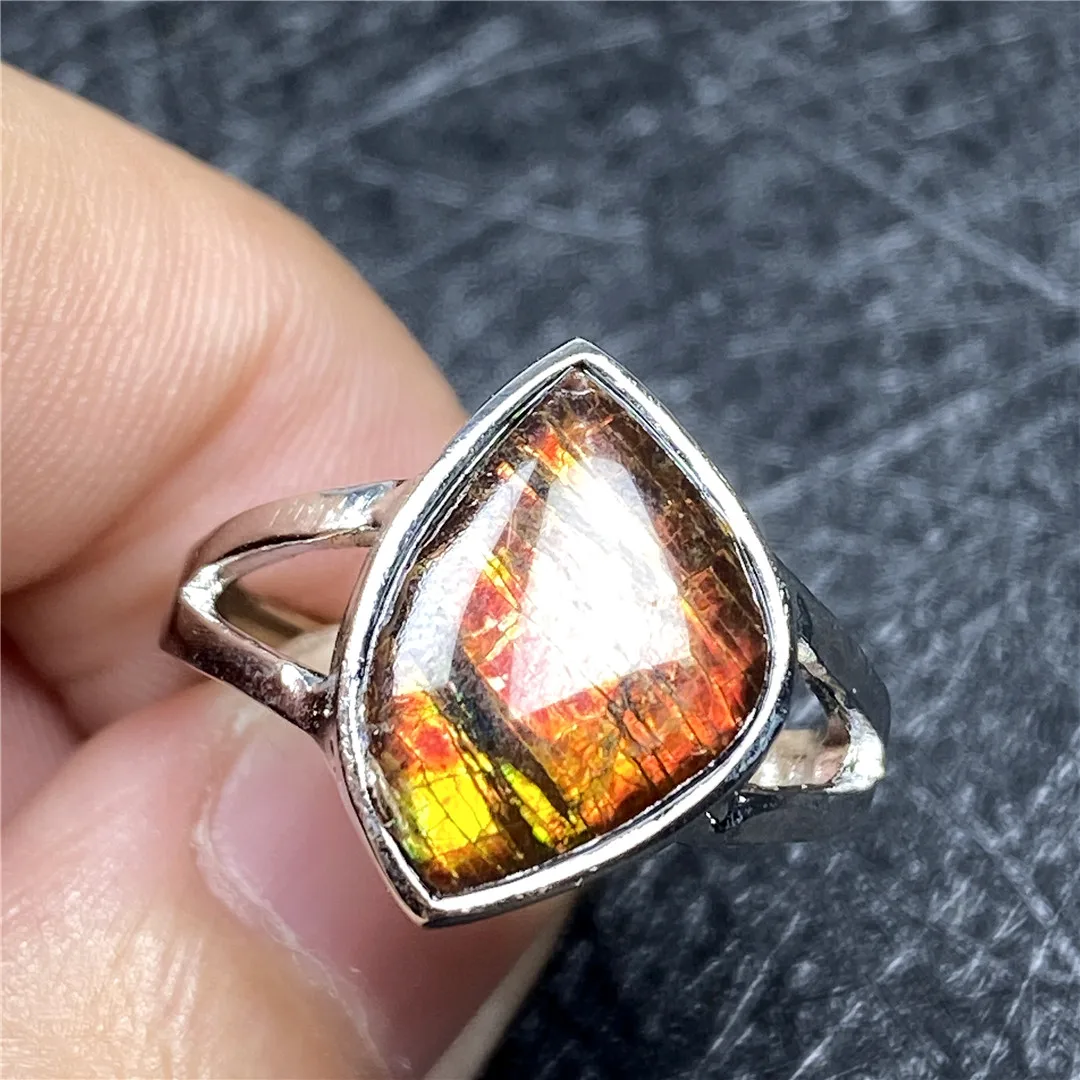 Buy Natural Green Ammonite Ammolite Ring For Women Men Love Gift 15x11mm Beads Luck Crystal Stone Silver Adjustable Jewelry AAAAA on