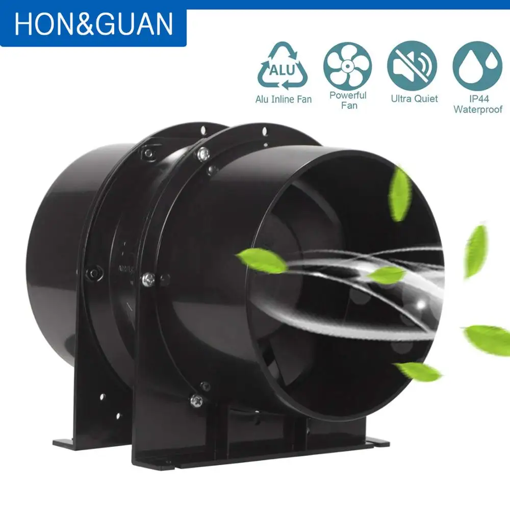 Hon&Guan Stainless Steel Inline Duct Fan Axial Flow Exhaust Ventilator 220V 110V Air Extractor for Carbon Filter Grow Tent