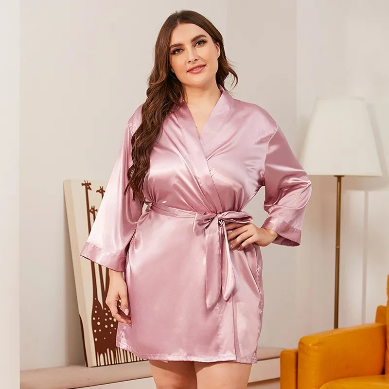 

Bride Bridesmaid Wedding Robe Dressing Gown Plus Size Satin Kimono Bathrobe Women Sexy Mini Lingerie Nightwear Lounge Home Dress