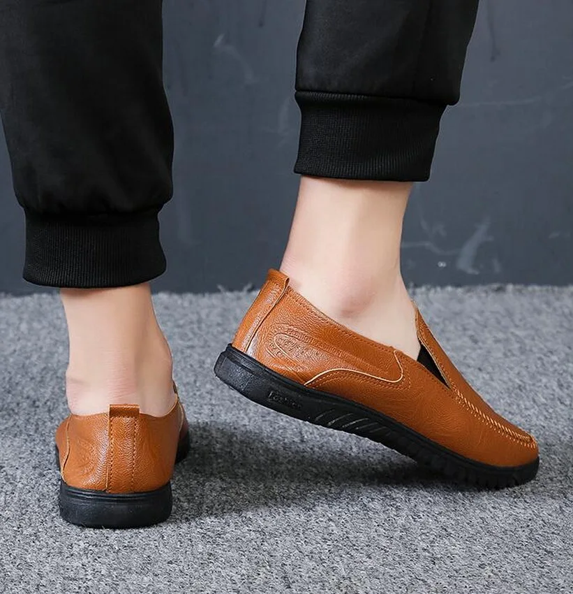 

2021 new men's casual leather shoes british pu shoes lazy shoes lightweight one-step soft-soled shoes