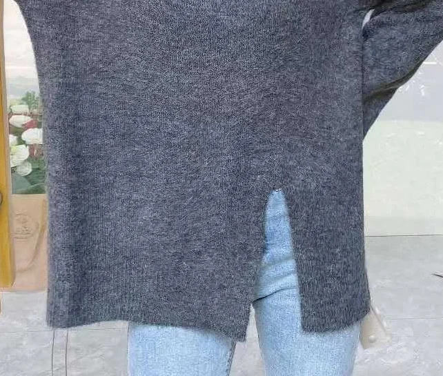 

Pure color round neck ox velvet loose and versatile basic knitted sweater