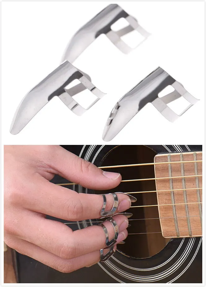 

New 3Pcs/Lot Acoustic Electric Guitar Picks Finger Stainless Steel Metal Durable Palhetas De Guitarra 3.1x1.6cm New