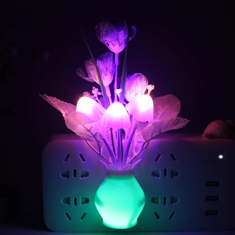 Energysavinglamp Romantic Colorful LED Mushroom Decorative Bedside Night Lamp Bed Lamp Home Illumination Light EU Plug/US Plug