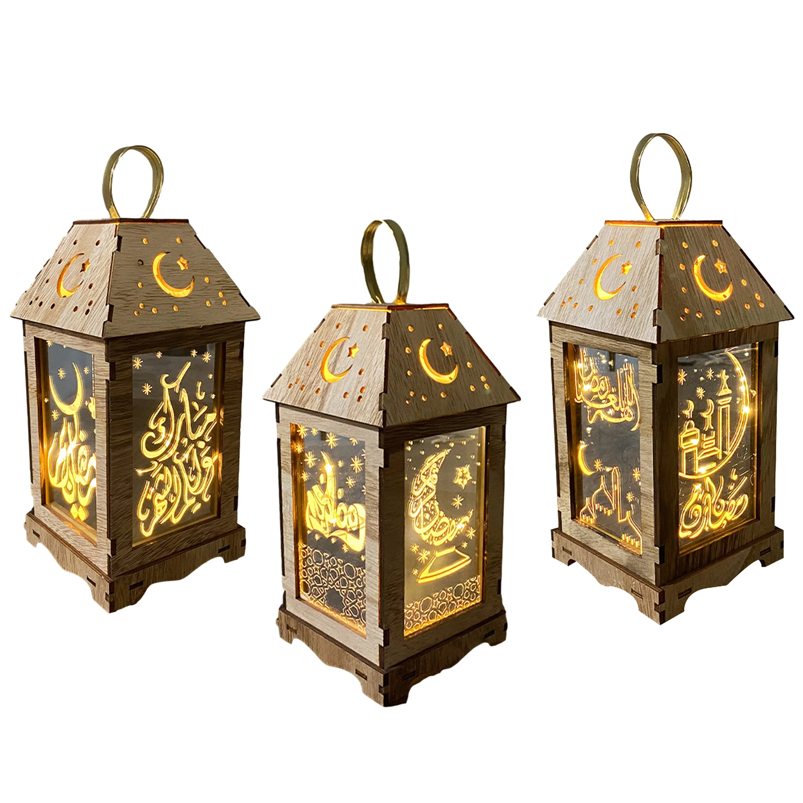 

Ramadan Wind Light Wood LED Lantern Eid Mubarak Home Ornament Islamic Muslim Party Gift Craft Table Lamp