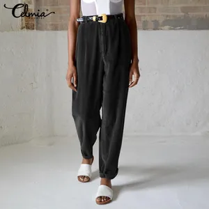 Модные женские вельветовые брюки, осень 2021, длинные винтажные повседневные однотонные брюки-шаровары Палаццо селмиа с высокой талией, брюки