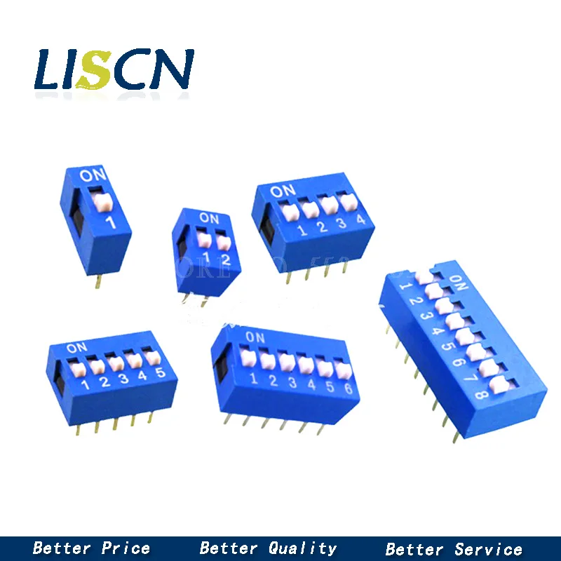 10PCS Slide Type Switch Module 1 ~ 12 Bit 2.54mm Position Way DIP Blue Pitch Toggle Switch Blue Snap Switch For PCB 8PIN 6PIN