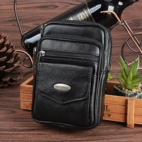 genuine leather men messenger waist bag cell mobile phone case belt pack natural skin hip bun casual small shoulder fanny bag