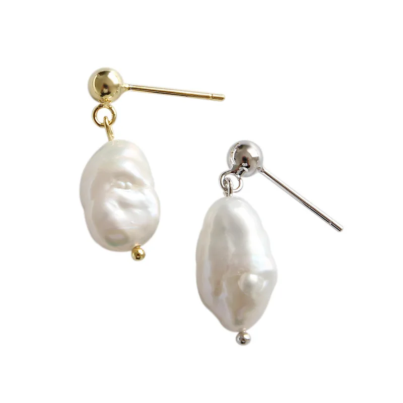 

CH-1150 Korean version of S925 Sterling Silver Stud Earrings Simple Baroque Pearl Stud Earrings Female Student Silver Jewelry