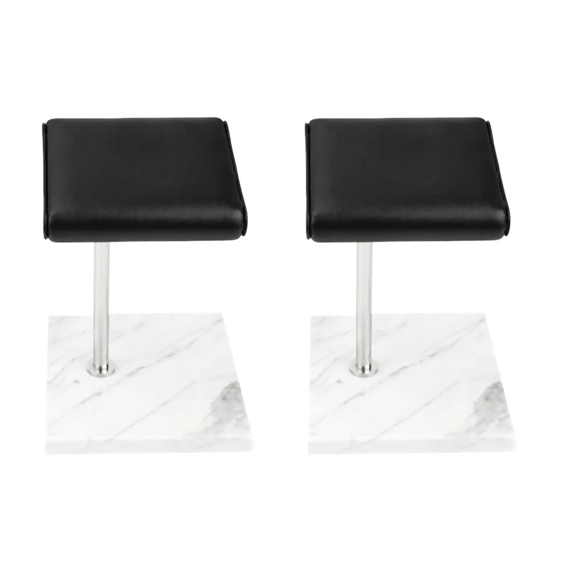 

2X White Marble Watch Bracelet Display Stand Black PU Leather Jewelry Stand Watch Stand Silver Color Rod Placement Stand