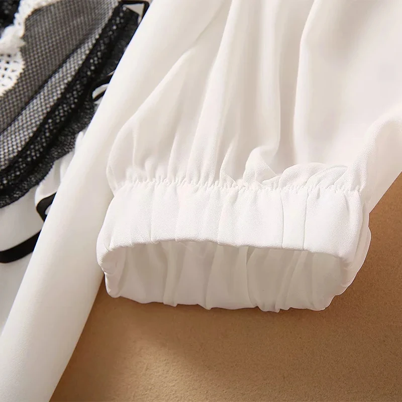 

AELESEEN Designer Fashion Spring Summer Dress 2021 Lantern Sleeve Ladies White Dress Lace Patchwork Mini Elegant Dresses