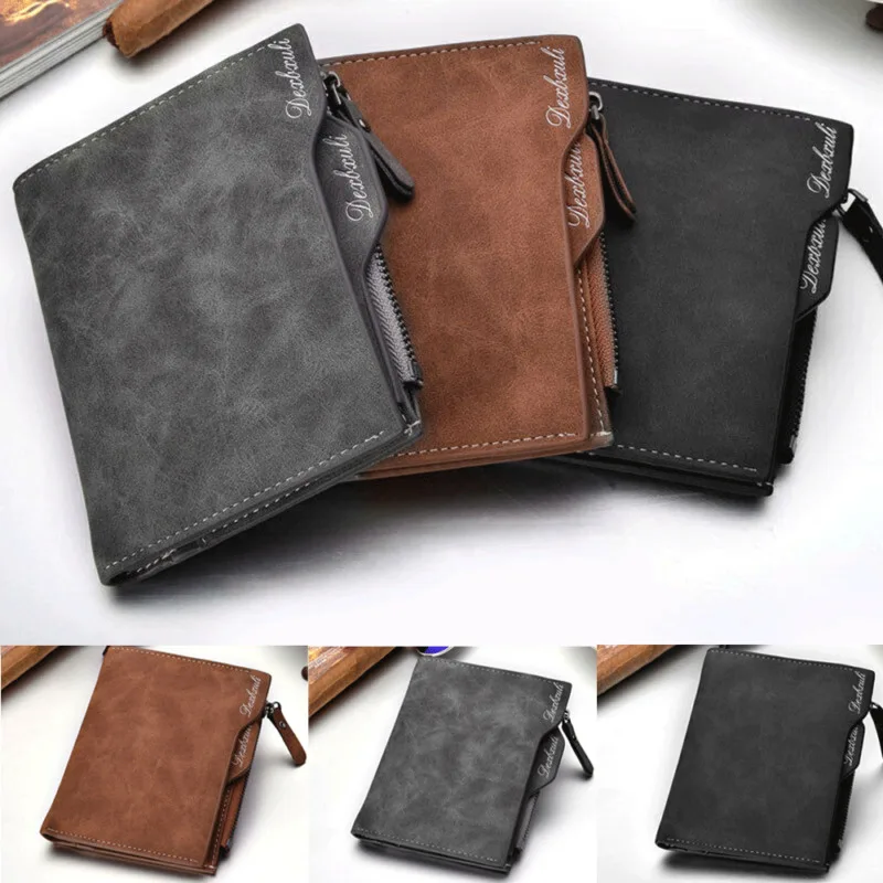 

Men Business Zipper Holder Casual Style PU Leather Waterproof Letter Embroidery Slim Wallet Purse with Around Credit Card Coins