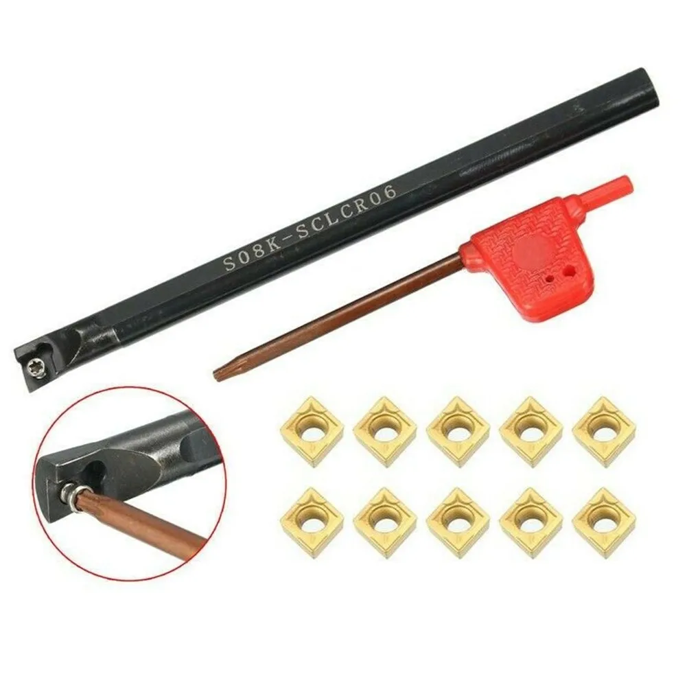 

S08K-SCLCR06 Lathe Boring Bar Turning Tool Set With 10X CCMT060204 HM Insert For Turning Tools Accessories