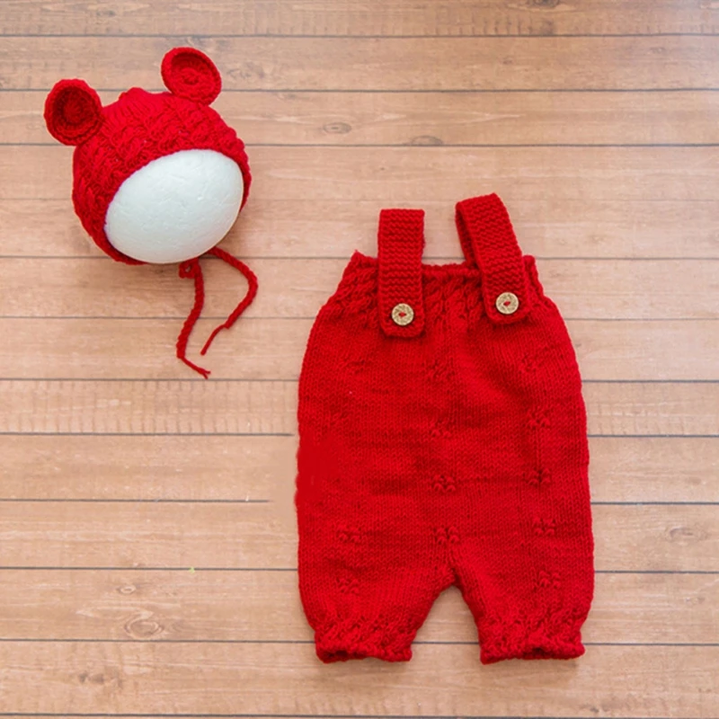 

Baby Knitted Photo Props Infant Handmade Cotton Costume Newborn Photography Props Infant 100 Days Costume Pants and Hats