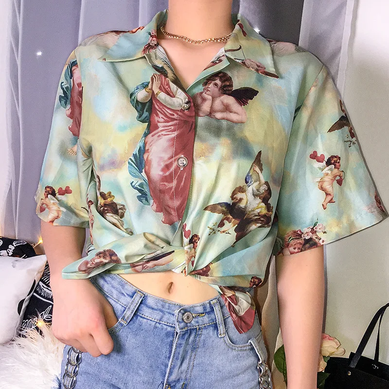 

Aesthetic Clothes Shirt Women Harajuku Shirt Femme Angel Graphic Ladies Top Roupas Femininas Bluse Summer Women Clothing