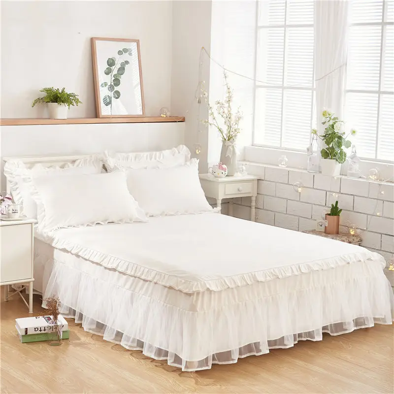 

New luxury White Bedding sets For kids Girls Queen Twin King size Duvet cover lace Bed skirt set Pillowcase wedding bedclothes