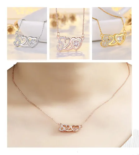 

Fashion 520 Heart Pendant Necklace Rose Gold Crystal Number Necklace Romance Jewelry For Women Valentine's Day Gifts