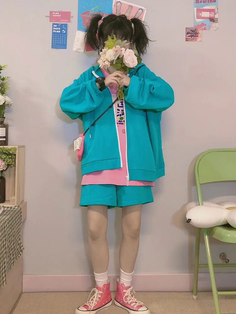 

Maolijun's homemade solid color casual pants women's summer yellow 5-point loose blue sports pants