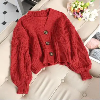 Женские осенне-зимние новые модные однотонные пеньковые веревки кардиган свитер