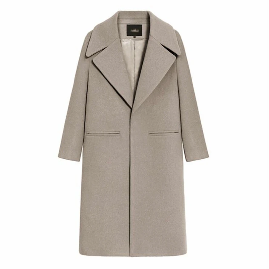 

Women Woolen Coat Long Over-The-knee Trench Coat Autumn Winter Thick Outfits Slim Outerwear Fashion Elegant Woolen Coat Jacket