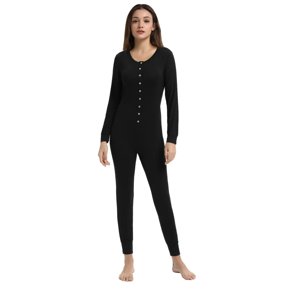 Комбинезоны женские осень зима удобные с длинным рукавом вырез лодочкой пижамы