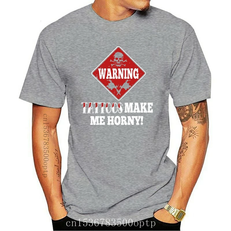 

New 2021 Fashion T-Shirt WARNING TATTOOS MAKE ME HORNY Oldschool Funshirt tatowierer Biker Skull Tee shirt