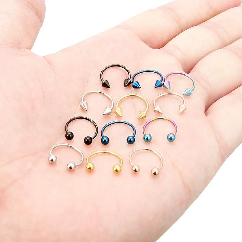 

cc nose ring surgical steel Threaded Horseshoe Cartilage Diaphragm Perforated Jewelry Stainless Steel Nose Ring gold wholesale