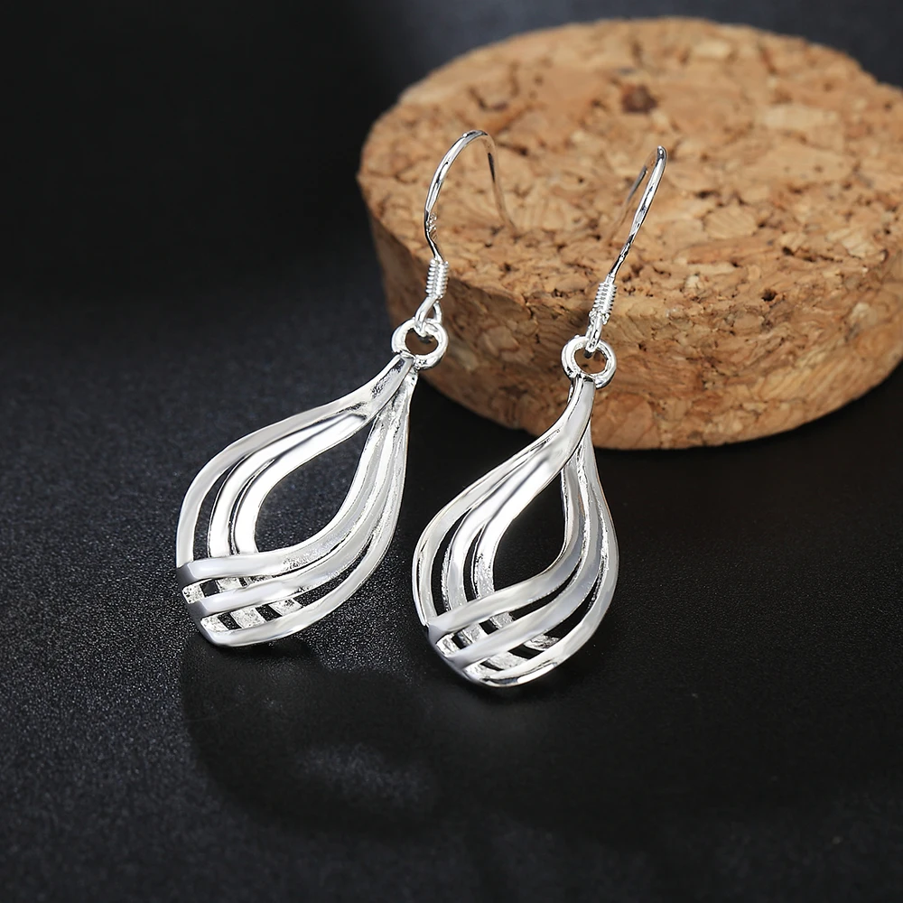 

925 Silver Drop Earrings For Women Twist Wave Line Water Drop Earrings Fashion Jewelry Lady Gift