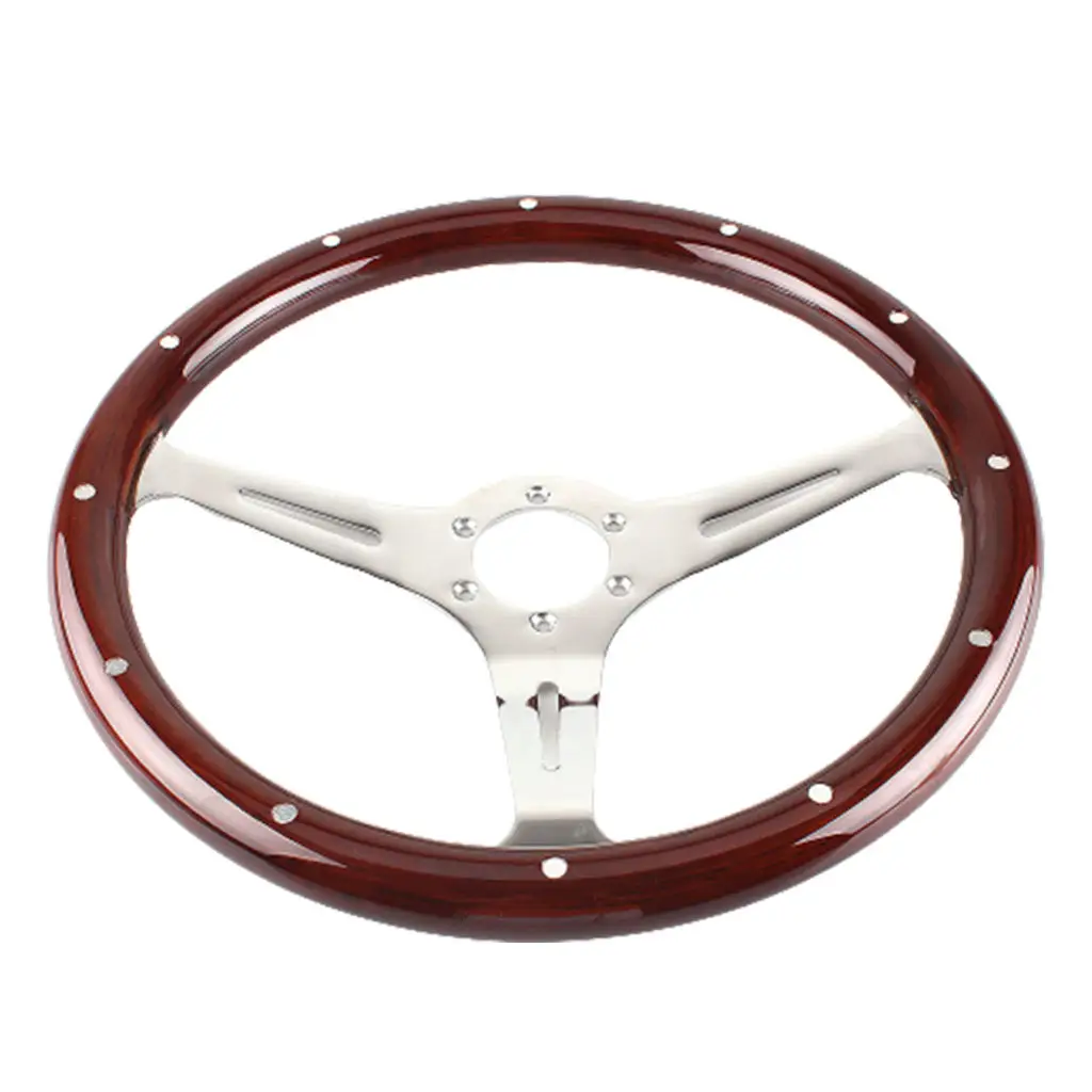 

380mm 15" Classic Nostalgia Style Wood Grain Steering Wheel with Horn Slotted 6 Hole for Classic Cars Stylish Racing Interior