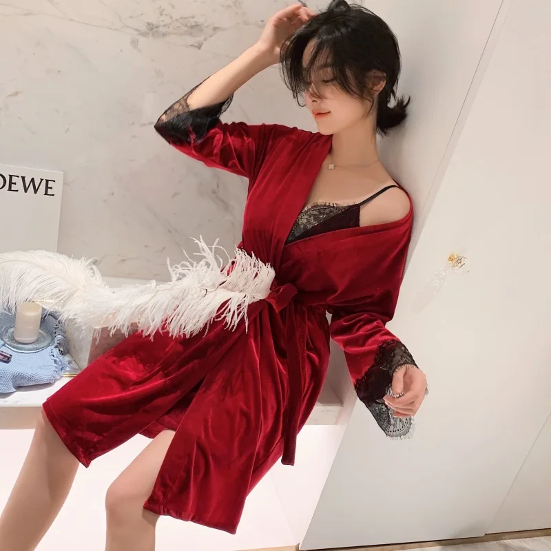 Женский бархатный халат и MECHCITIZ роскошный кружевной пикантный с v-образным