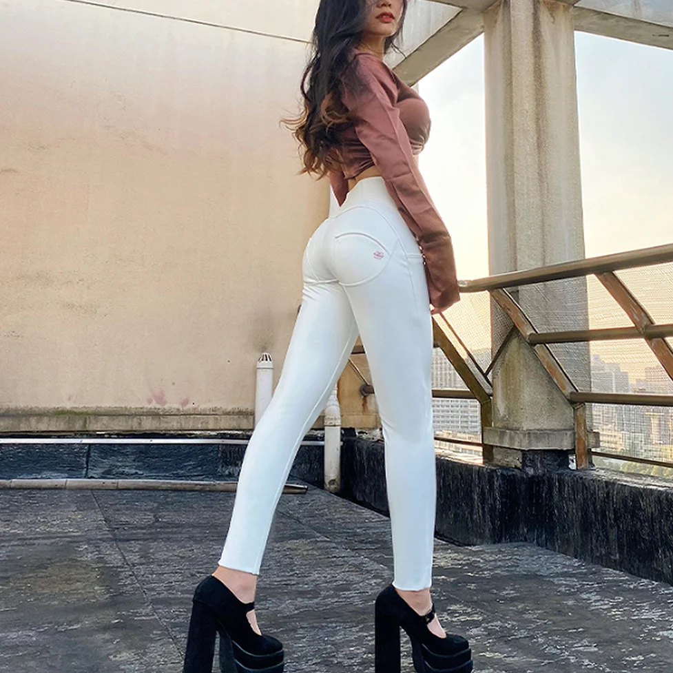 

Shascullfites butt Lift Pants High Waisted Stretch Leather Sculpting Pants White Pu Trousers Warmest Fleece Lined Leggings