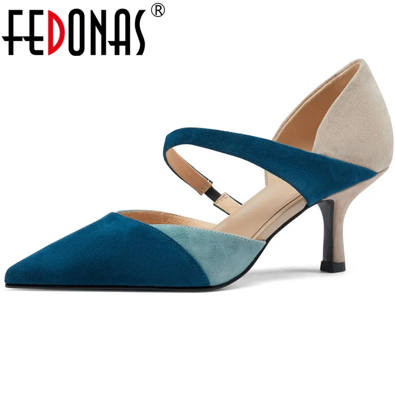 

FEDONAS Mixed Colors Shoes Woman Suede Leather Pointed Toe High Heels Pumps Shallow Mary Jane Wedding Dancing Women's Shoes