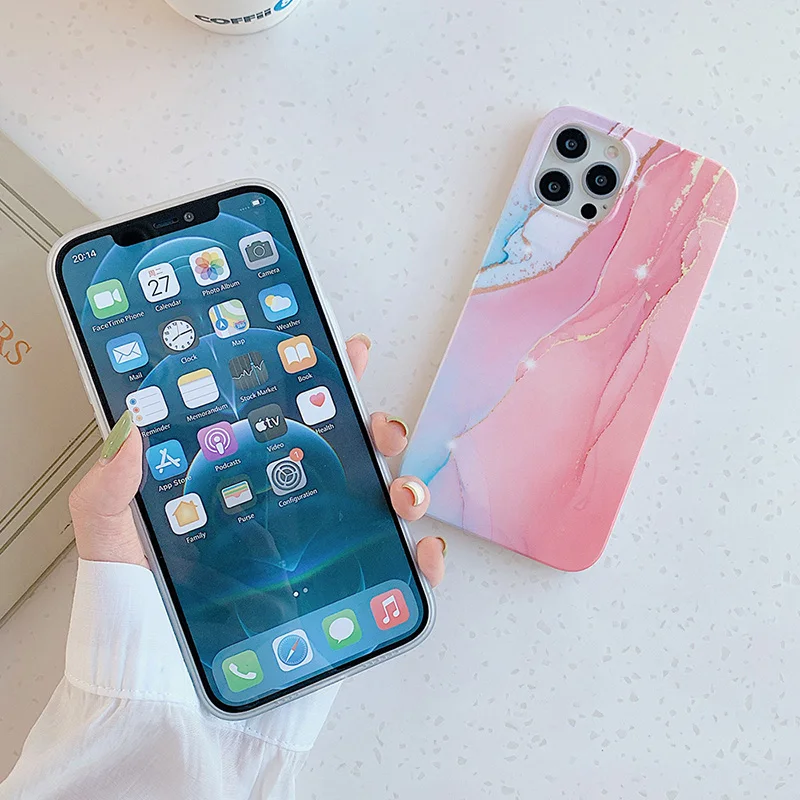 

Phone Case For iPhone 11 Pro Max X XR XS Max 7 8 Plus 12 Pro Max Gradient Matte Marble IMD Back Cover Coque