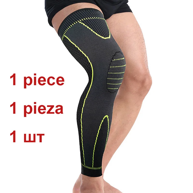 no Bandage knee 1 шт., удлиненные спортивные гетры для поддержки колена, Длинные Зеленые Полосатое облегающее наколенники, Нескользящие теплые наколенники - Цвет: no Bandage knee