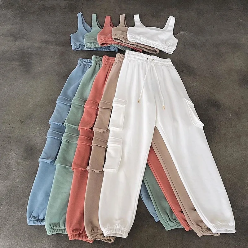 Женский спортивный повседневный комплект из 2 предметов Свитшот кроп-топы