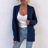 ordinary sweater women 2021 autumn and winter new product twist mid length pocket knitted cardigan jacket