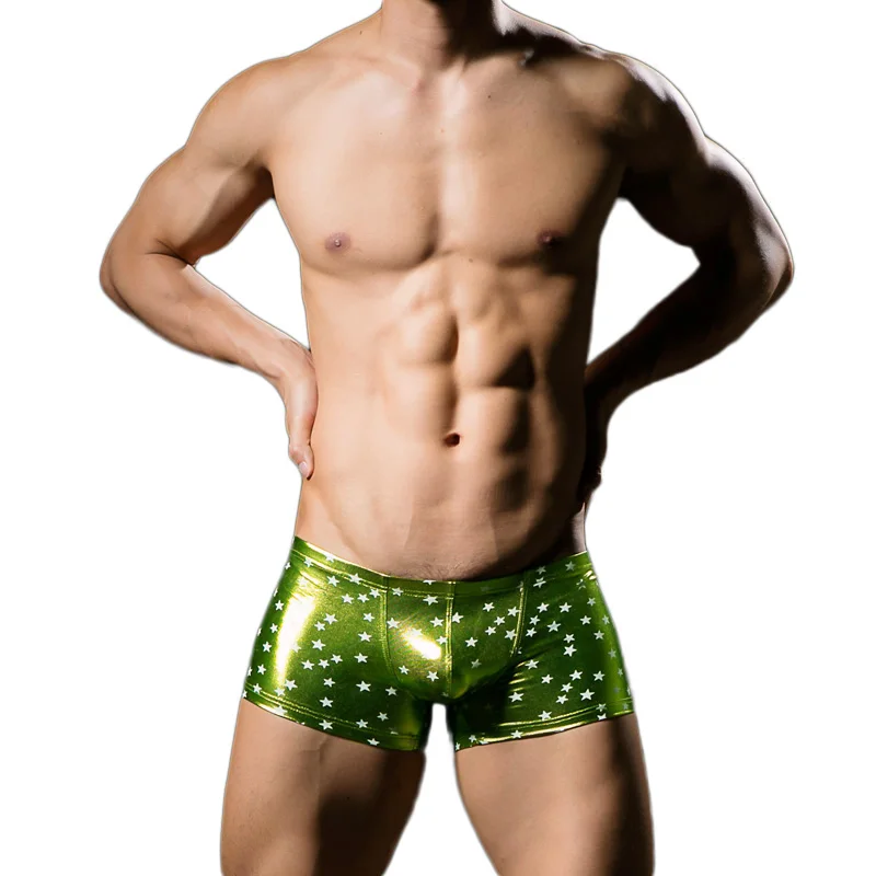 

Christmas Bronzing Men Underwear Boxers Sexy Faux Leather Shorts Panties Tight Boy Satin Boxer Shorts Trunks Men Sexy Underpants