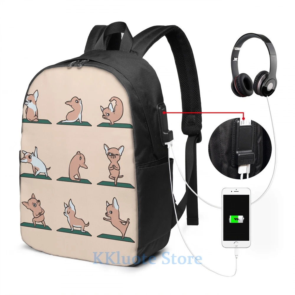 Забавный рюкзак для чихуахуа и йоги с графическим принтом USB зарядкой школьные