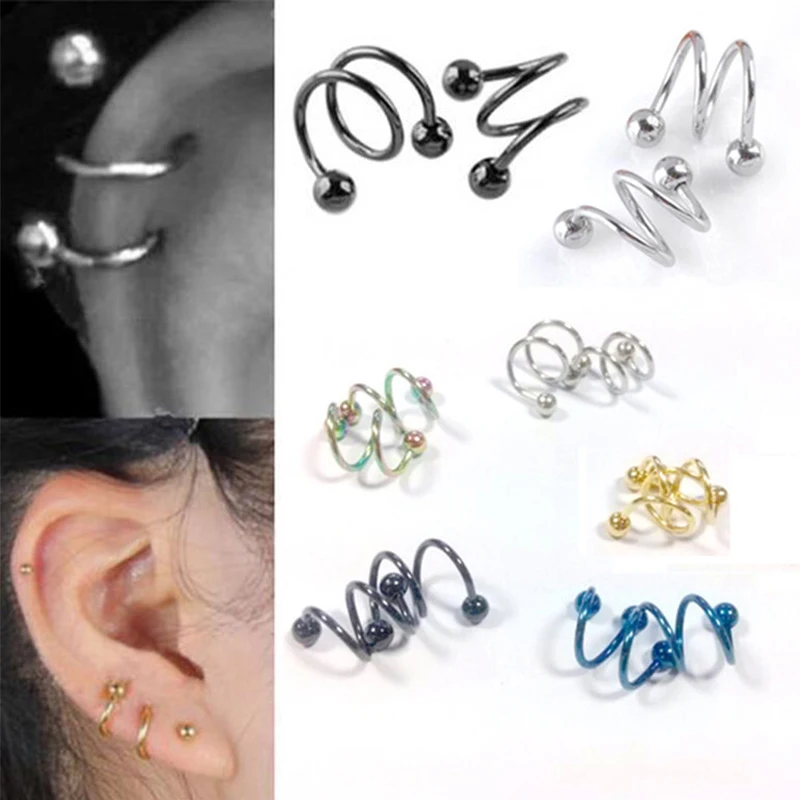 

Серьги-гвоздики из нержавеющей стали в стиле «панк», спиральные украшения для пирсинга хрящевой ткани ушной раковины, губ, носа, 2 шт.