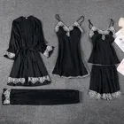 Женский пижамный комплект из 5 предметов, женский сексуальный кружевной халат, костюм, банная рубашка, шелковая атласная ночная рубашка, Пижамный костюм, летняя повседневная одежда для сна, комплект для сна