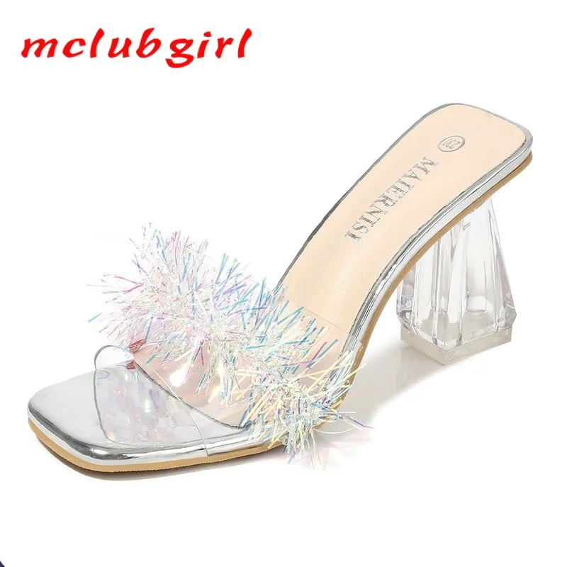 

Mclubgirl Summer Transparent Heel Sexy High-heeled Shoes Color Thick Heel Women's Sandals Shallow Mouth Casual Women's Shoes WZ