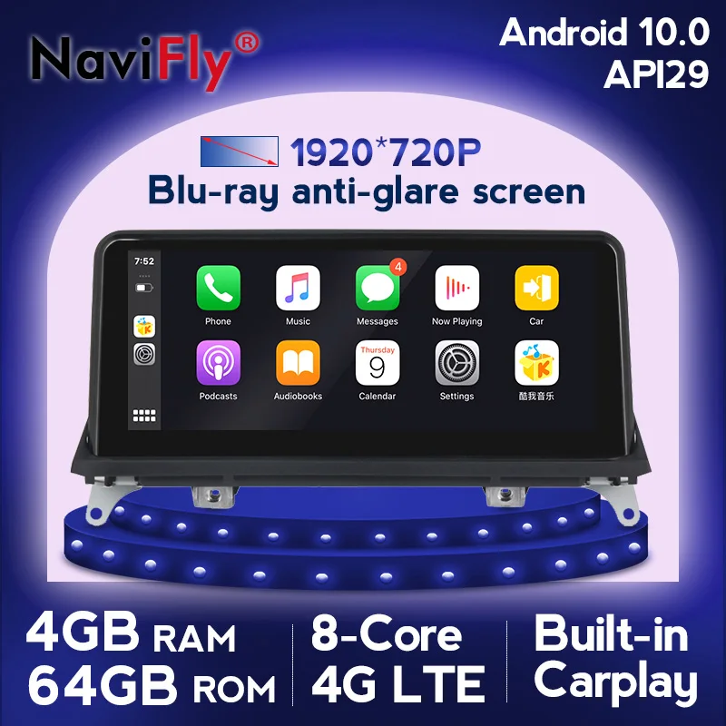 NaviFly 4G Carplay Android 10 Автомобильный dvd Радио мультимедийный плеер GPS навигация для BMW X5