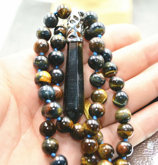 

Hexagonal Gemstone Healing Chakra Reiki Blue Yellow Tiger Eye Pendant Necklace