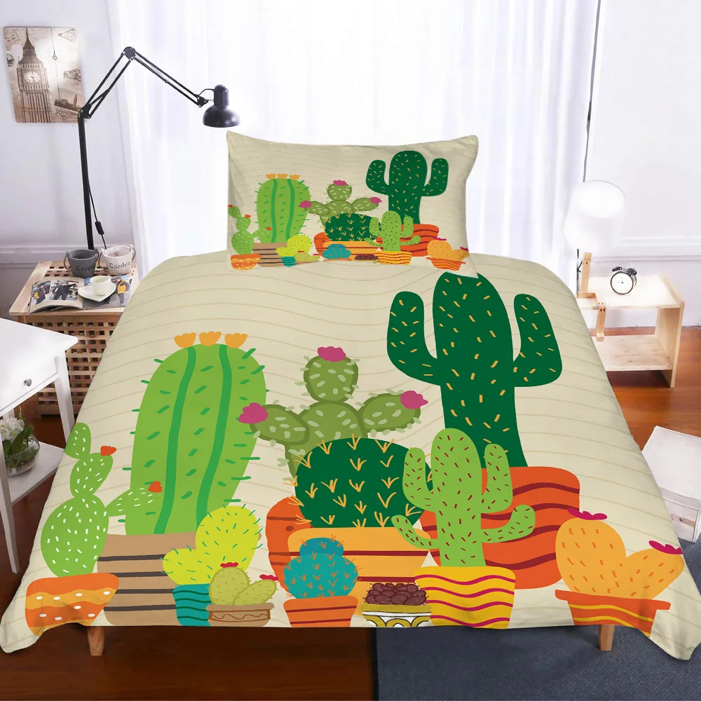 Пододеяльник в горшке с изображением кактуса растений суккулентов наволочка