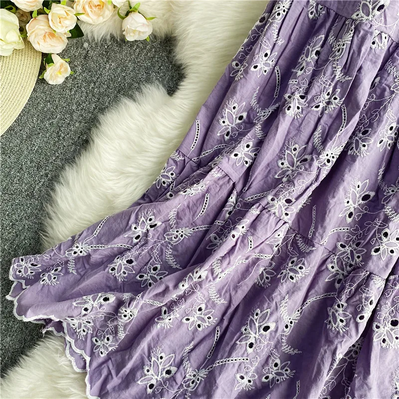 

Autumn Women Hollow Out Embroidery Skirt Female Vintage Elastic High Waist Big Swing A-Line Faldas Saia 2020 New Korean Fashion