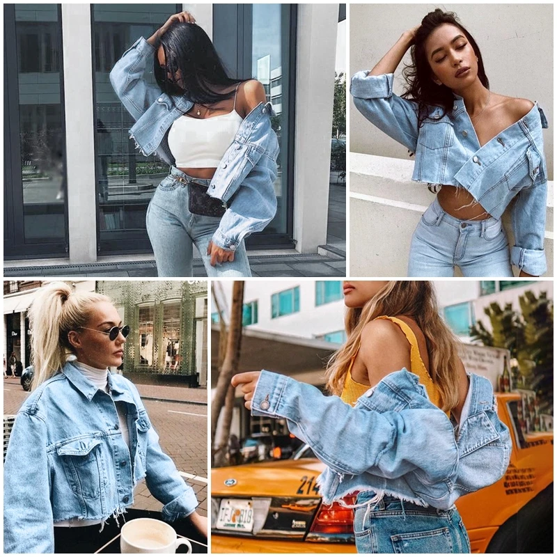 BerryGo Fashion ripped denim jackets women Casual pockets autumn winter jeans jacket coats Vintage streetwear short outerwears
