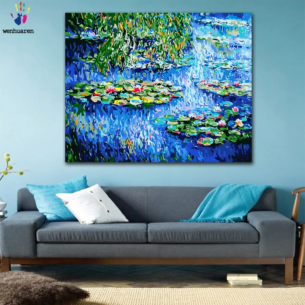 DIY картинки для раскраски по номерам с цветами водяная Лилия Monet в пруду