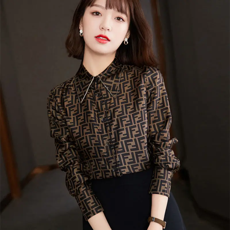 

Diamond Classic Drape Shirt Women 's 2021 Spring New Polo Collar Long Sleeve Shirt Women 's Temperament Long Sleeve Top