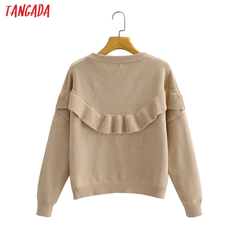 

Tangada Women 2021 Fashion Elegant Ruffles Sweater Jumper O Neck Female Oversize Pullovers Chic Tops 1F286