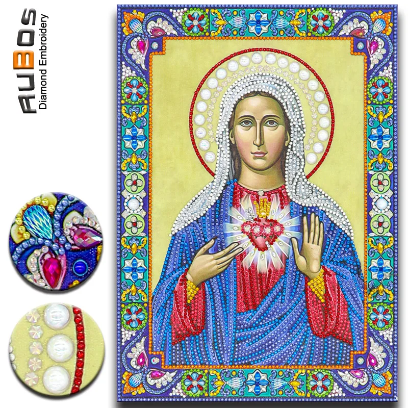 Алмазная мозаика сделай сам Дева Мария сердце Икона|Алмазная и вышивка| |