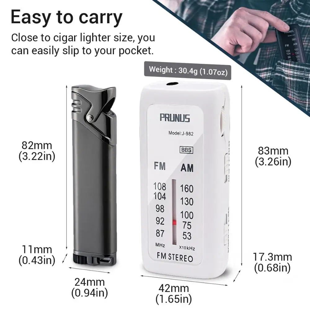 Портативное карманное радио PRUNUS FM /AM 2 диапазона бас стерео мини-приемник с